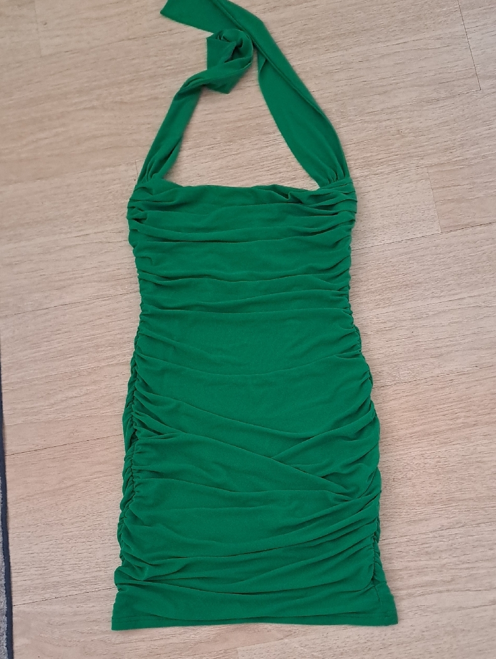 Green Ruched Halter Mini Dress - Picture 6 of 9